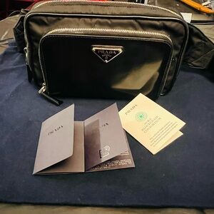 Prada Black Nylon and Leather Belt/Crossbody Bag with Silver Hardware
